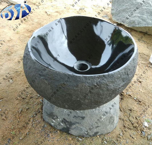 Black Granite Polished Boulder Washbasin Sink