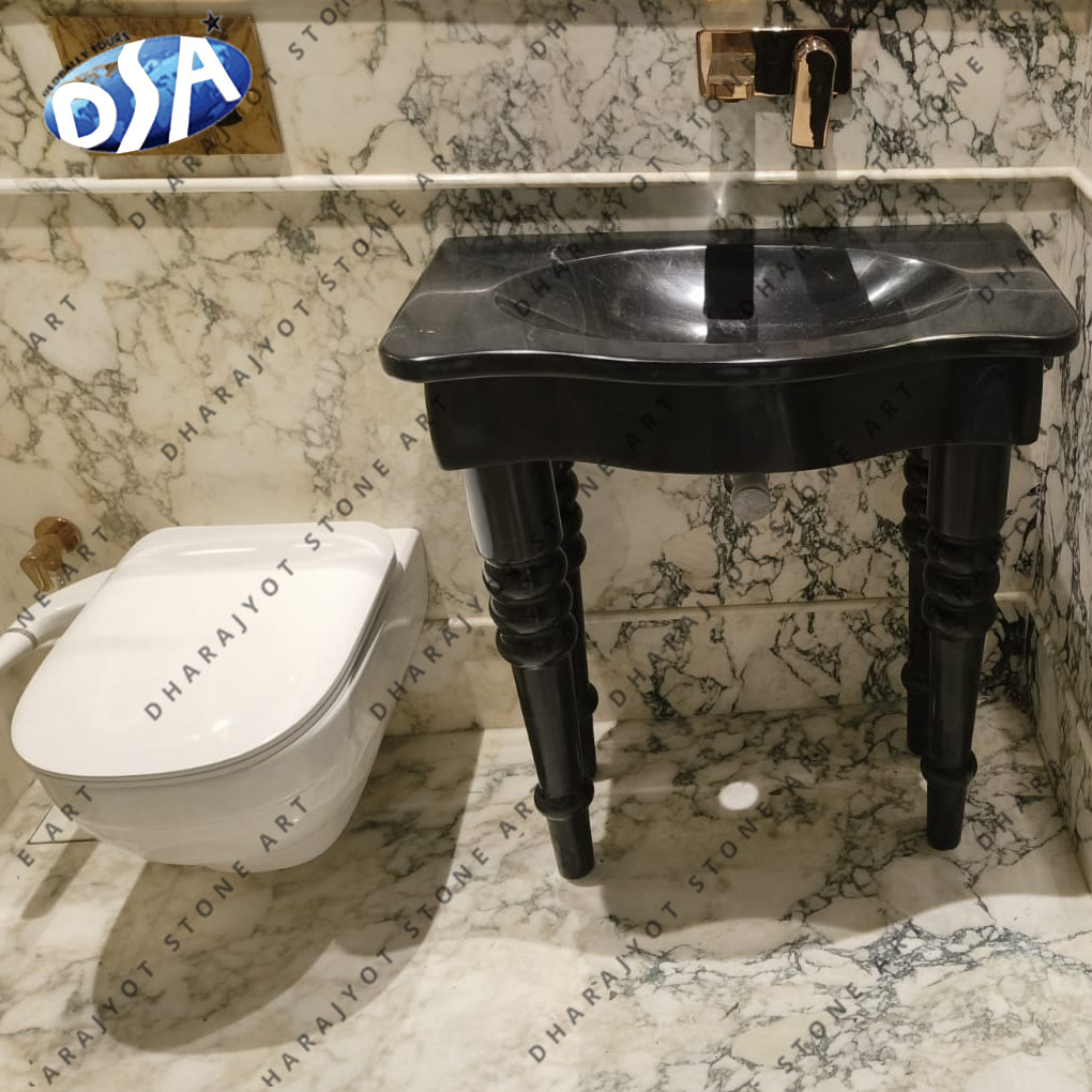 New Design Standing Black Marble Bathroom Washbasin