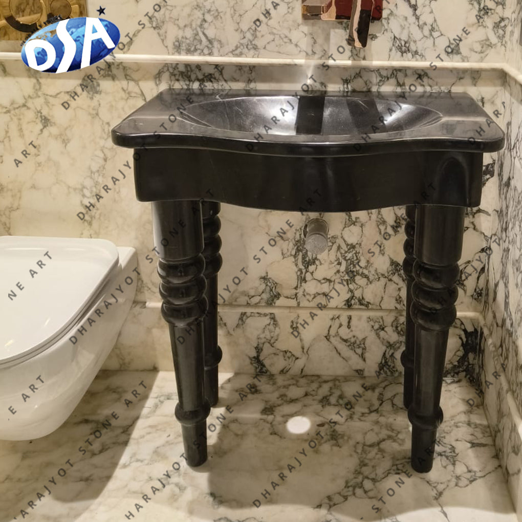 New Design Standing Black Marble Bathroom Washbasin