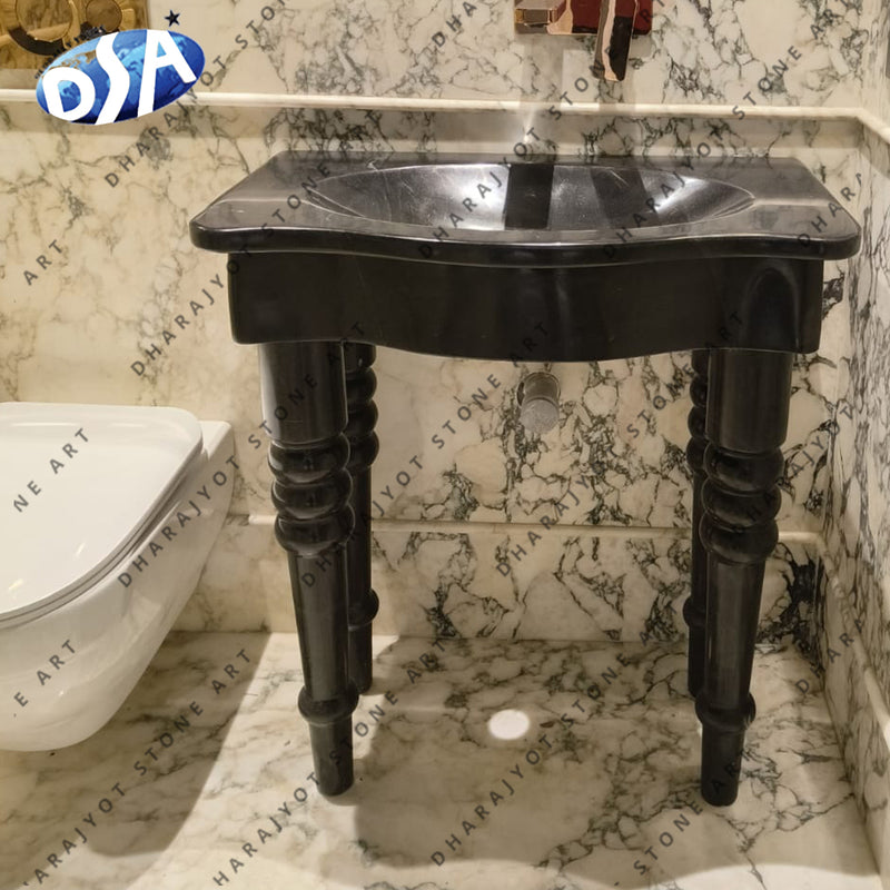 New Design Standing Black Marble Bathroom Washbasin