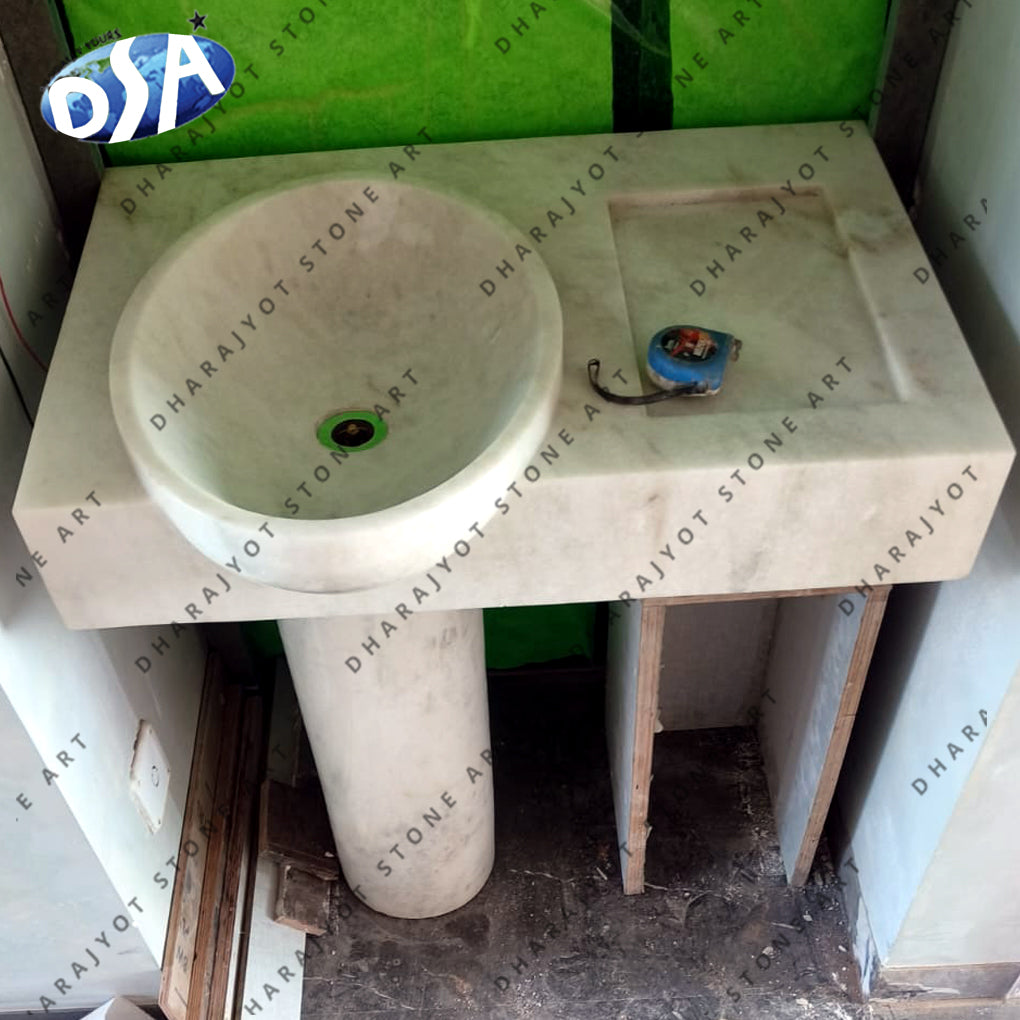 Free Standing Natural White Marble Stone Pedestal Washbasin