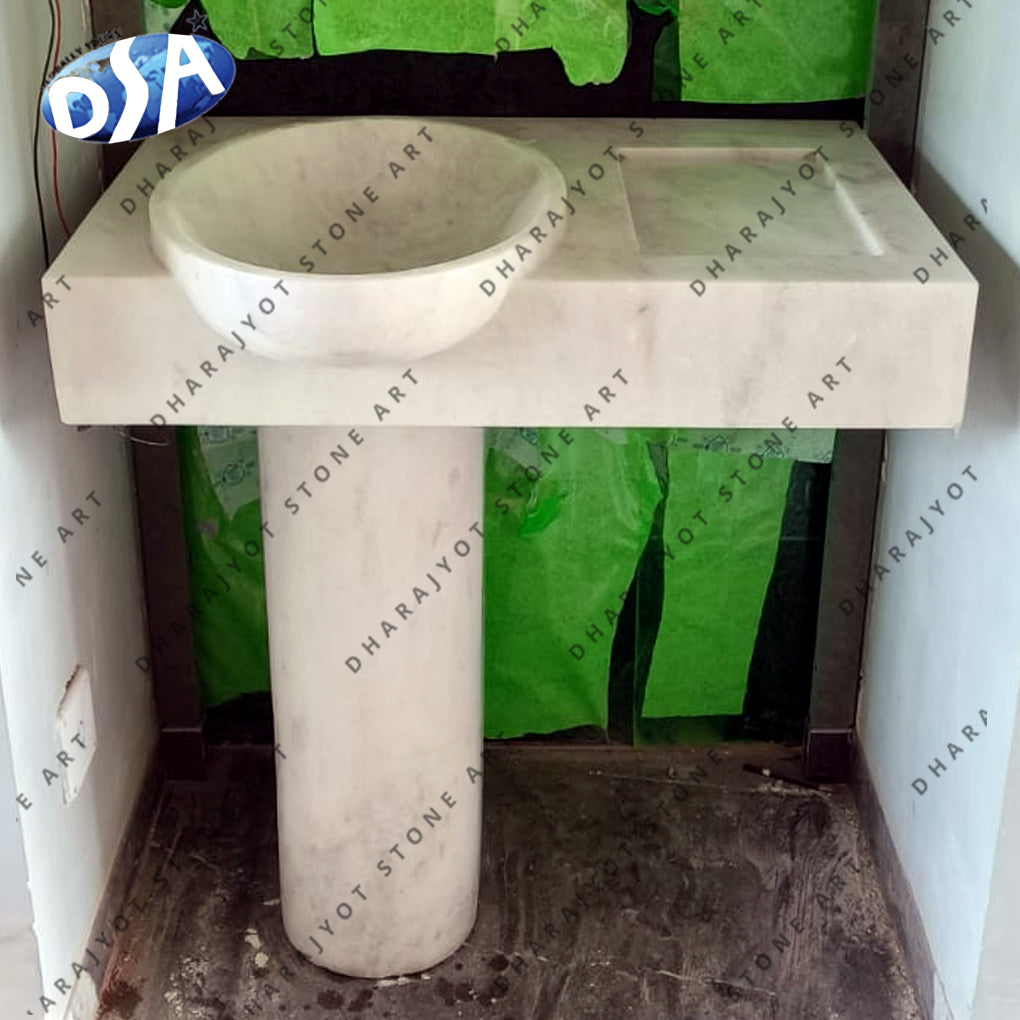 Free Standing Natural White Marble Stone Pedestal Washbasin