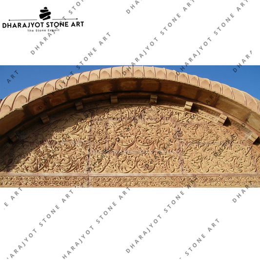 Yellow Sandstone Antique Carved Arch