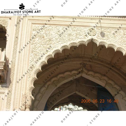 Light Yellow Sandstone Antique Carved Arch