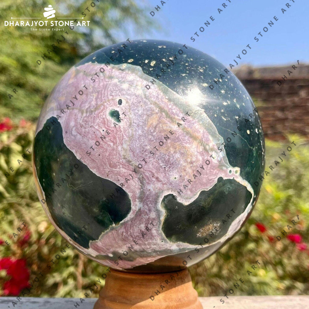 Hand-Crafted Earth-Patterned Natural Stone Sphere Ball