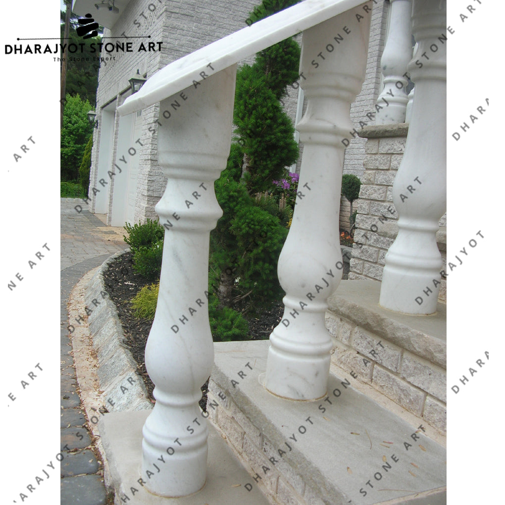 Outdoor Nature White Marble Stair Railing Balusters – Dharajyot Stone Art