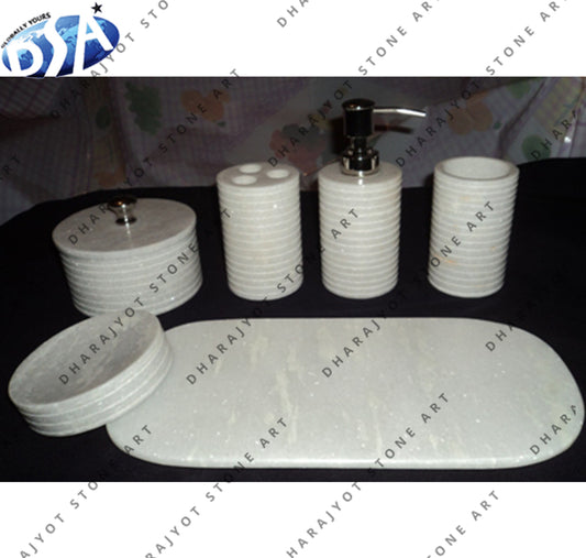 White Marble Toothbrush Holder Soap Bathroom Set