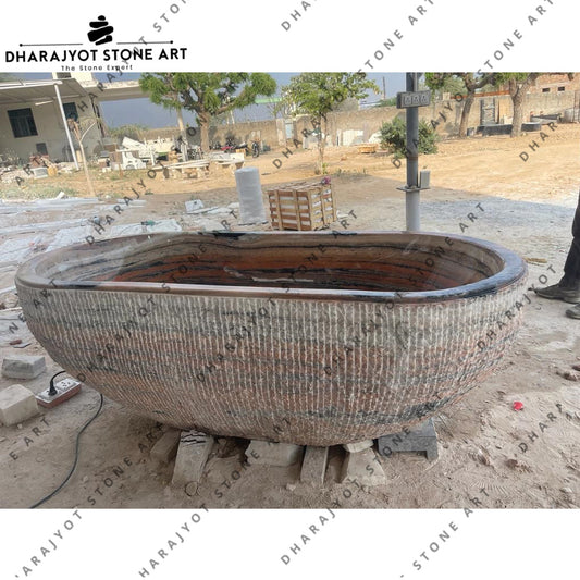 Hand-Carved Freestanding Natural Stone Bathtub