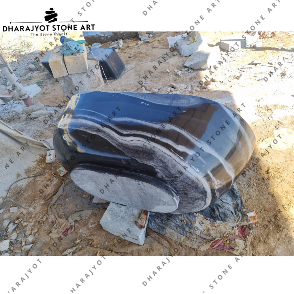 Hand-Carved Black Marble Freestanding Bathtub