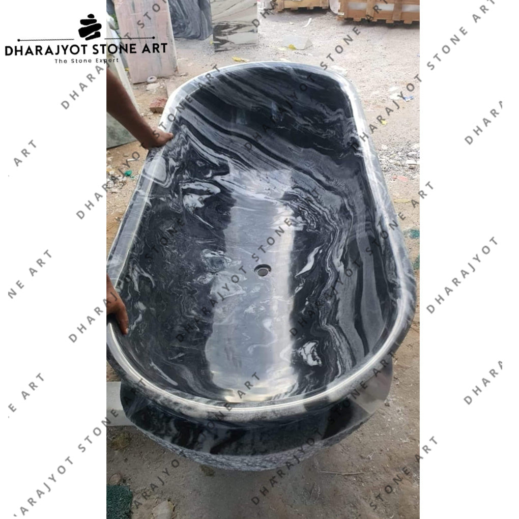 Hand-Carved Black Marble Freestanding Bathtub
