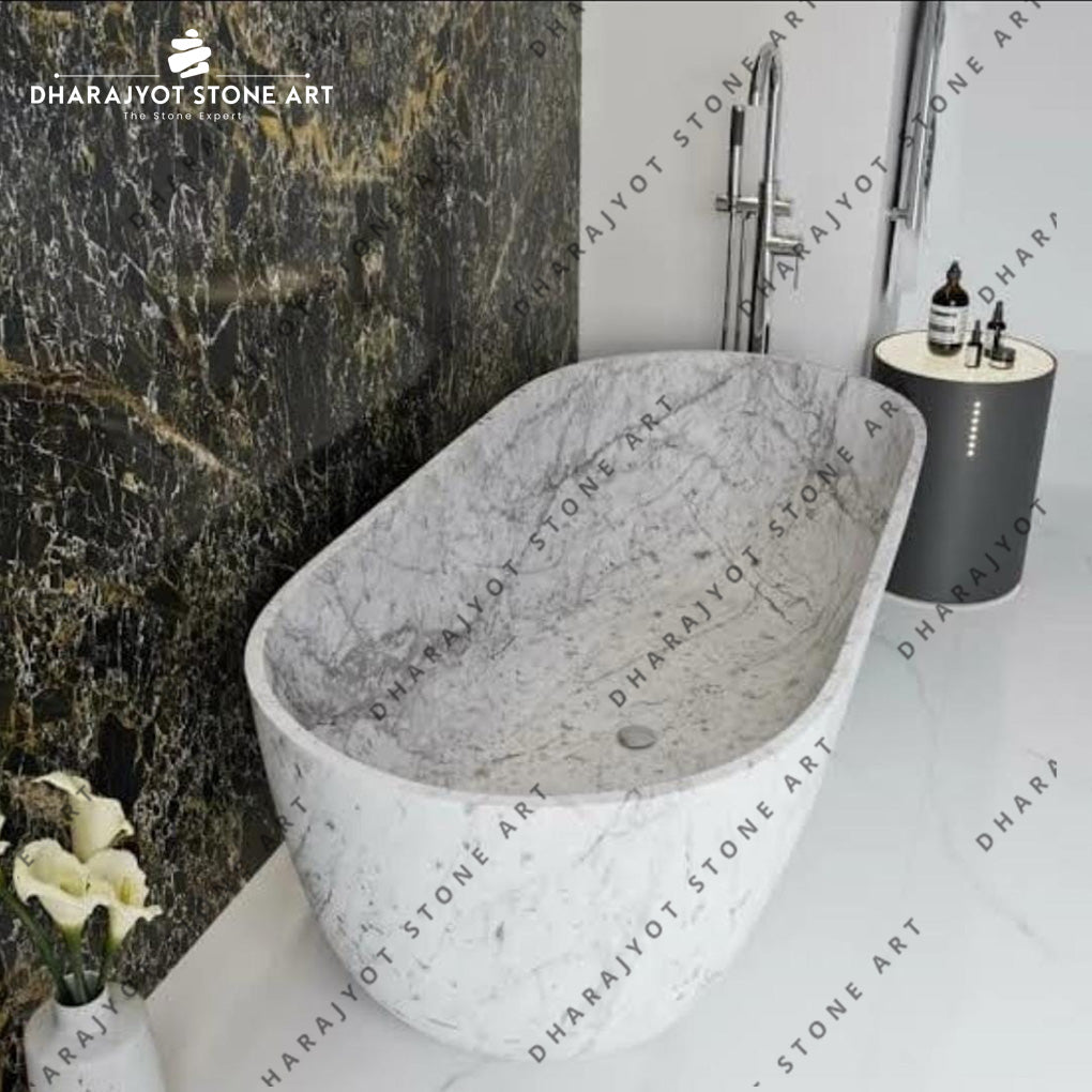 Luxury White Marble Freestanding Bathtub