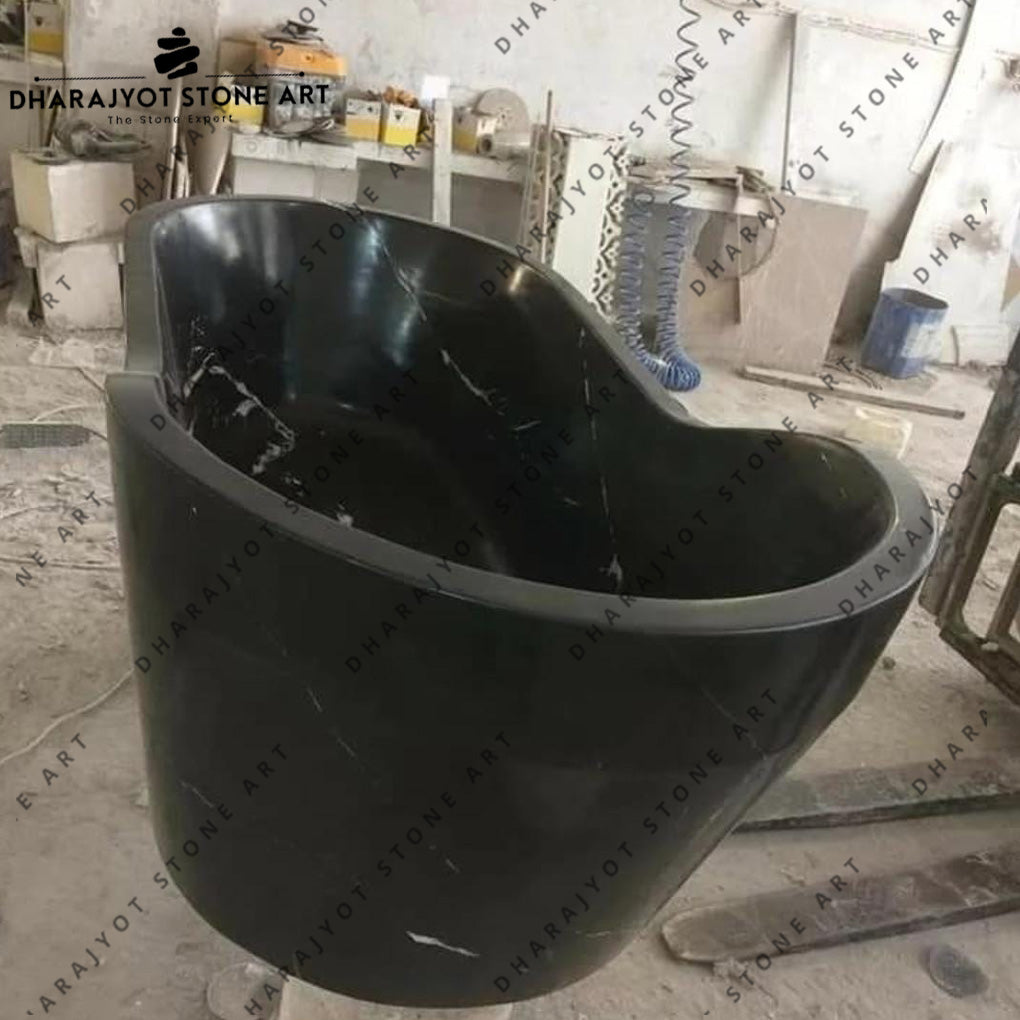 Modern Freestanding Hand-Carved Black Marble Bathtub
