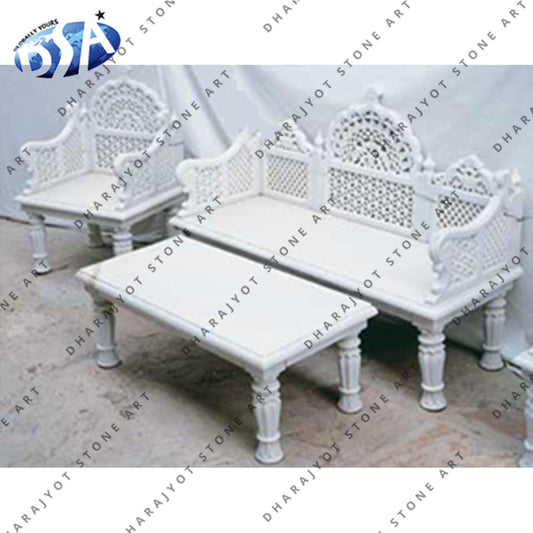 White Hand Carve Marble Bench