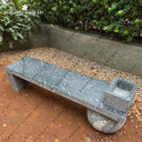 Polished Stone Garden Seating Surface and Natural Ball Support Design Bench