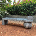 Polished Stone Garden Seating Surface and Natural Ball Support Design Bench