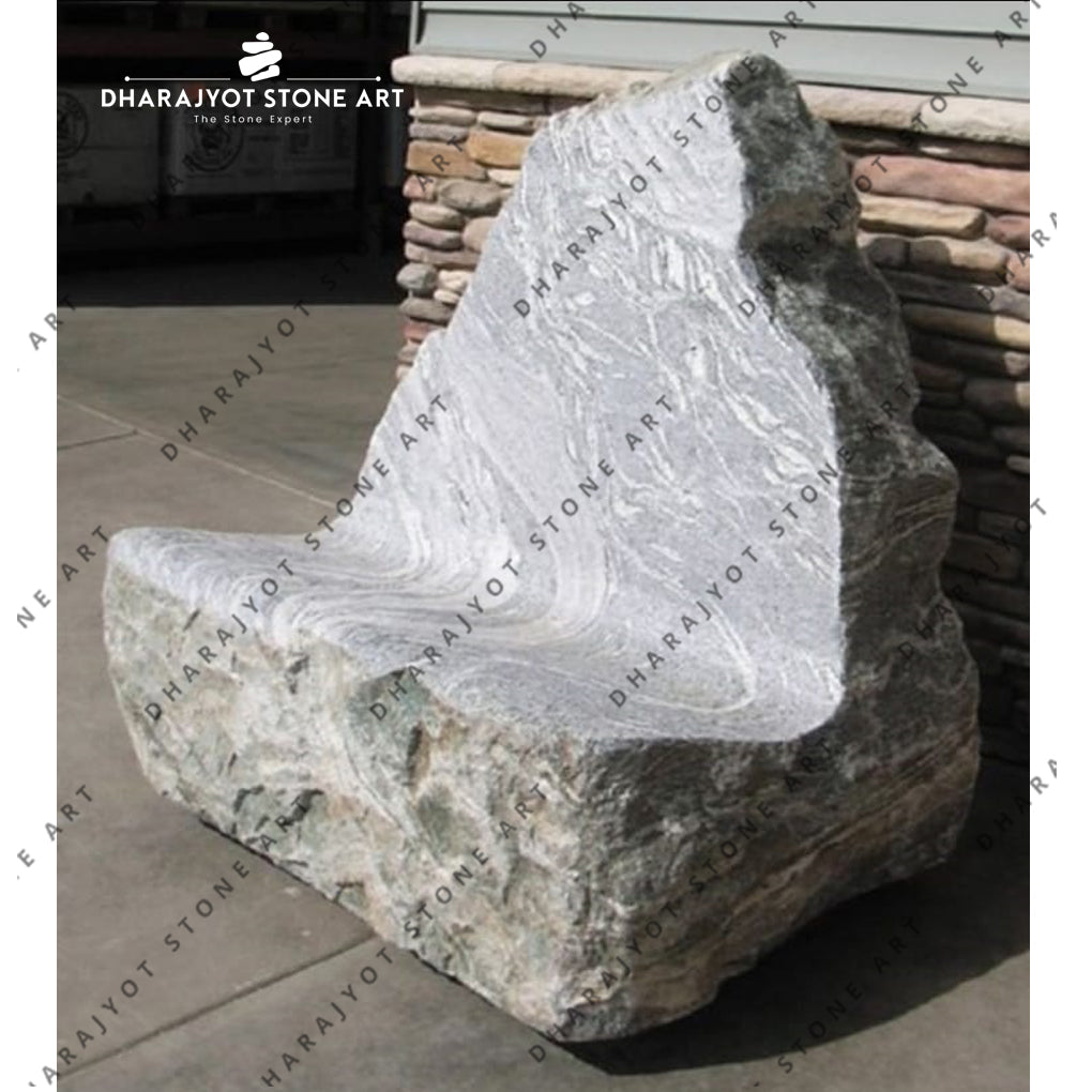 Unique Artistic Hand-Carved Natural Stone Chair Bench