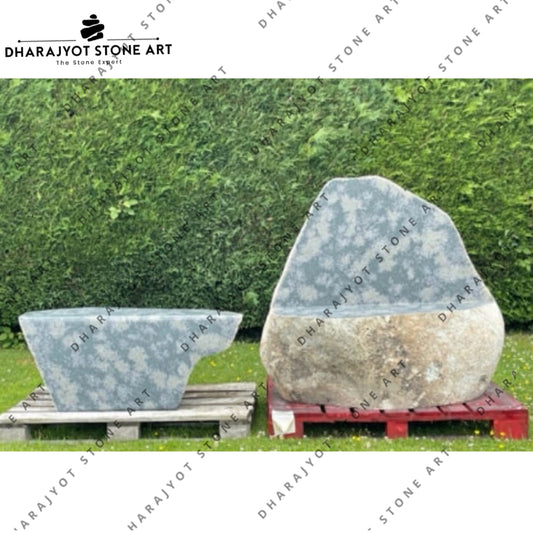 Floral-Pattern Handcrafted Natural Rock Bench Set