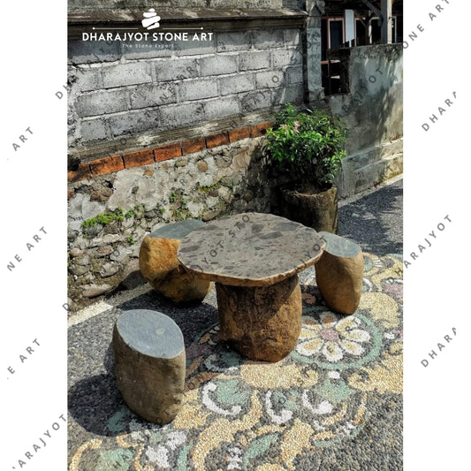 Natural Polished Handcrafted Stone Chairs with Table