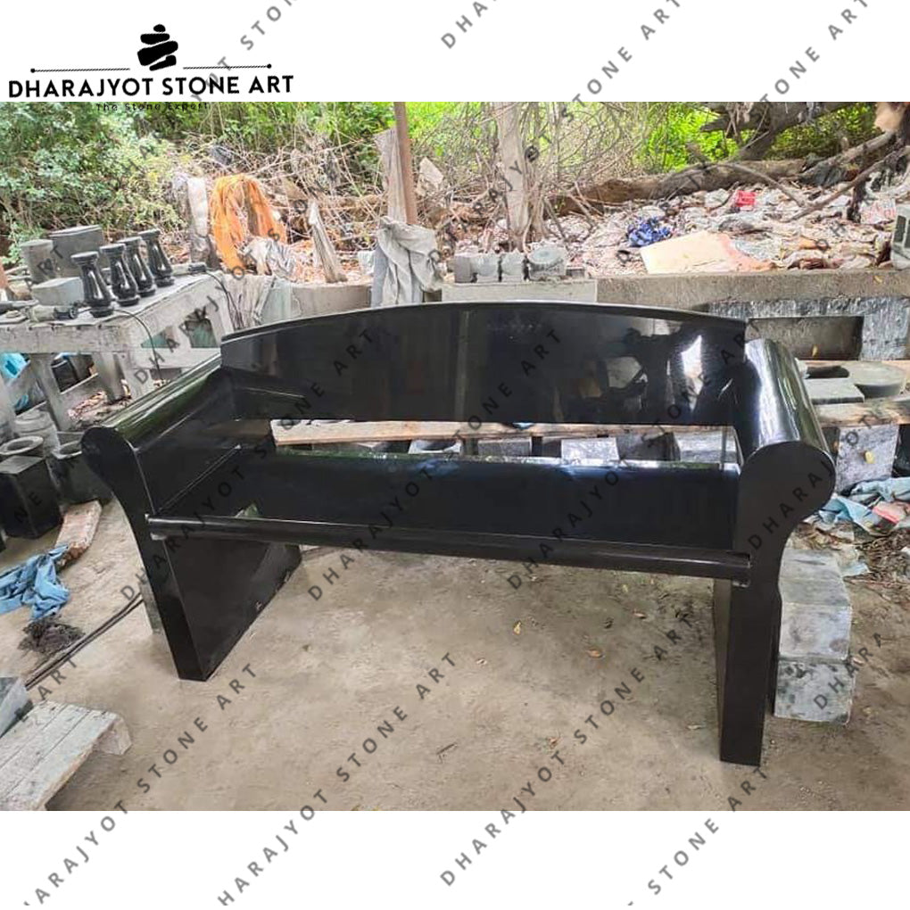 Handcrafted Black Natural Stone Garden Bench