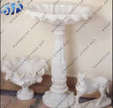 White Hand Carved Marble Pedestal Birdbath