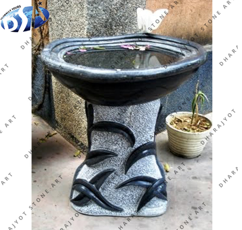 Nature Stone Garden Black Stone Birdbath Bowl