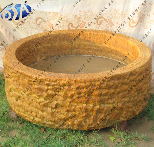 Eco-Friendly Natural Stone Yellow Birdbath