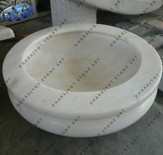 White Theme Design Bowl Natural Marble Birdbath