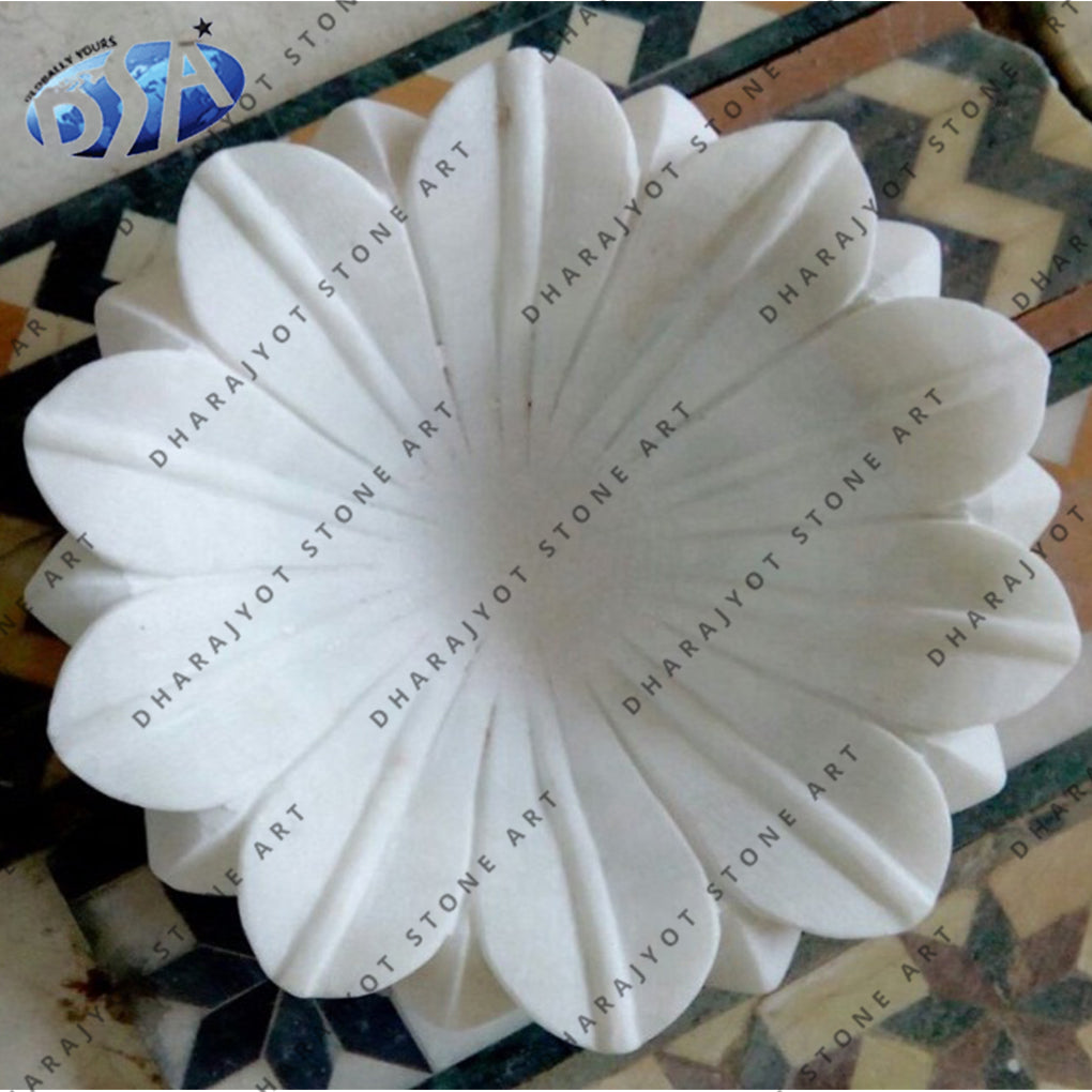 Round White Marble Lotus Bowl