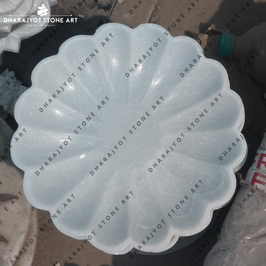 Handcrafted White Marble Flower-Shaped Bowl