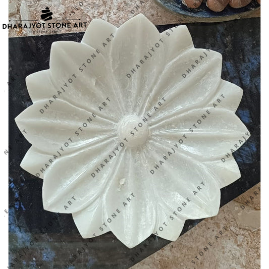 Polished White Marble Decorative Flower Bowl