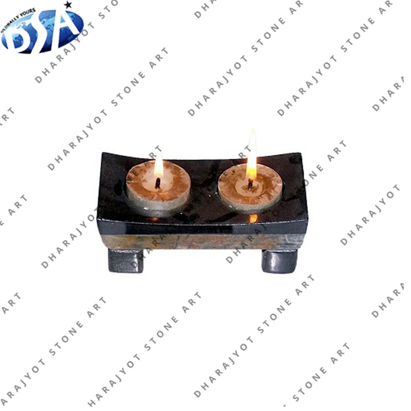 Rectangle Black Marble Candle Holders