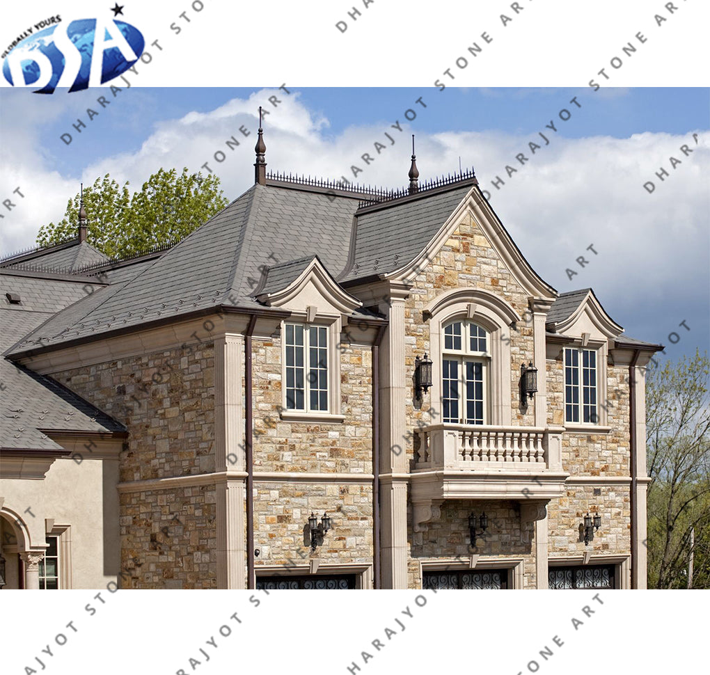 Stone Cladding Inclined Multicoloured Stone Cladding Elevation – Dharajyot Stone Art
