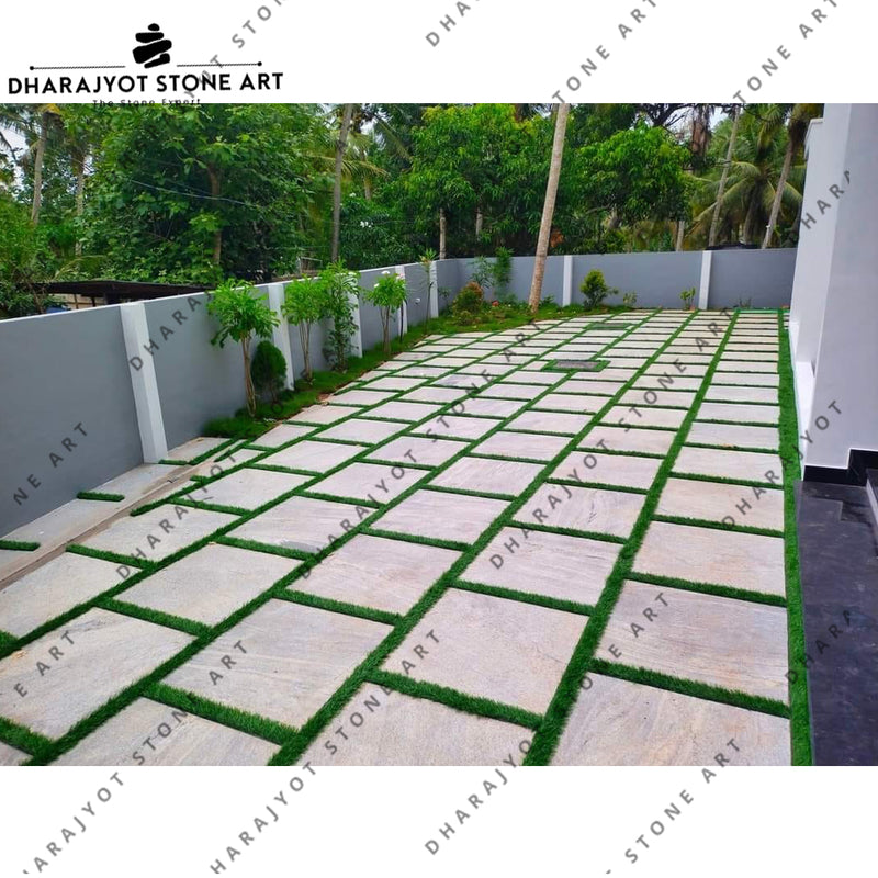 Elegant Natural Stone Grass Paver Landscaping