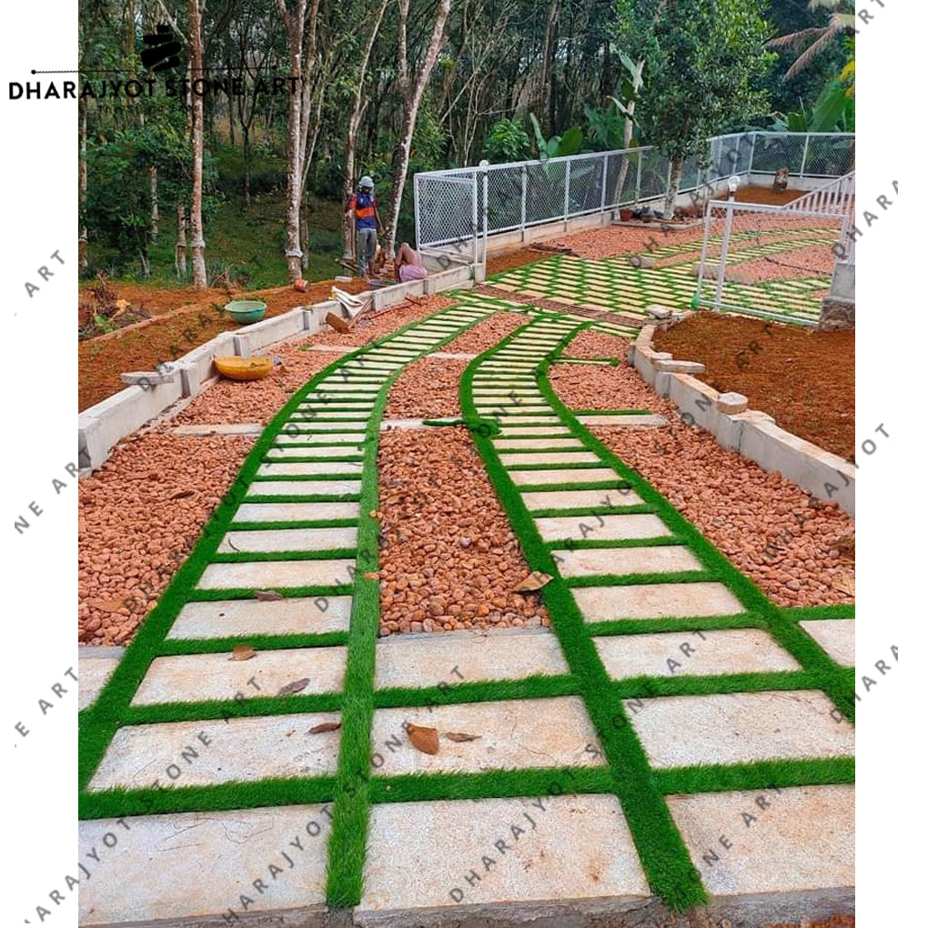 Modern Curved Stone Grass Paver Landscape