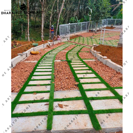 Modern Curved Stone Grass Paver Landscape