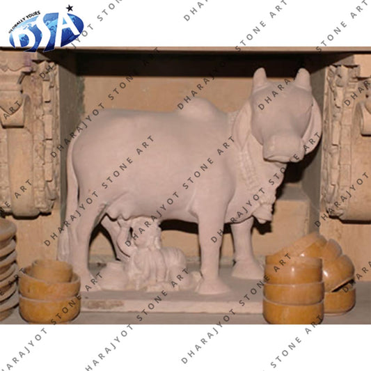 Outdoor Marble Stone Carved Cow Statue