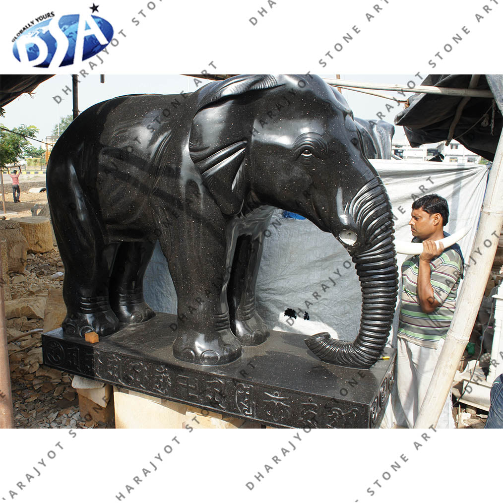 Outdoor Black Stone Indian Elephant Statues