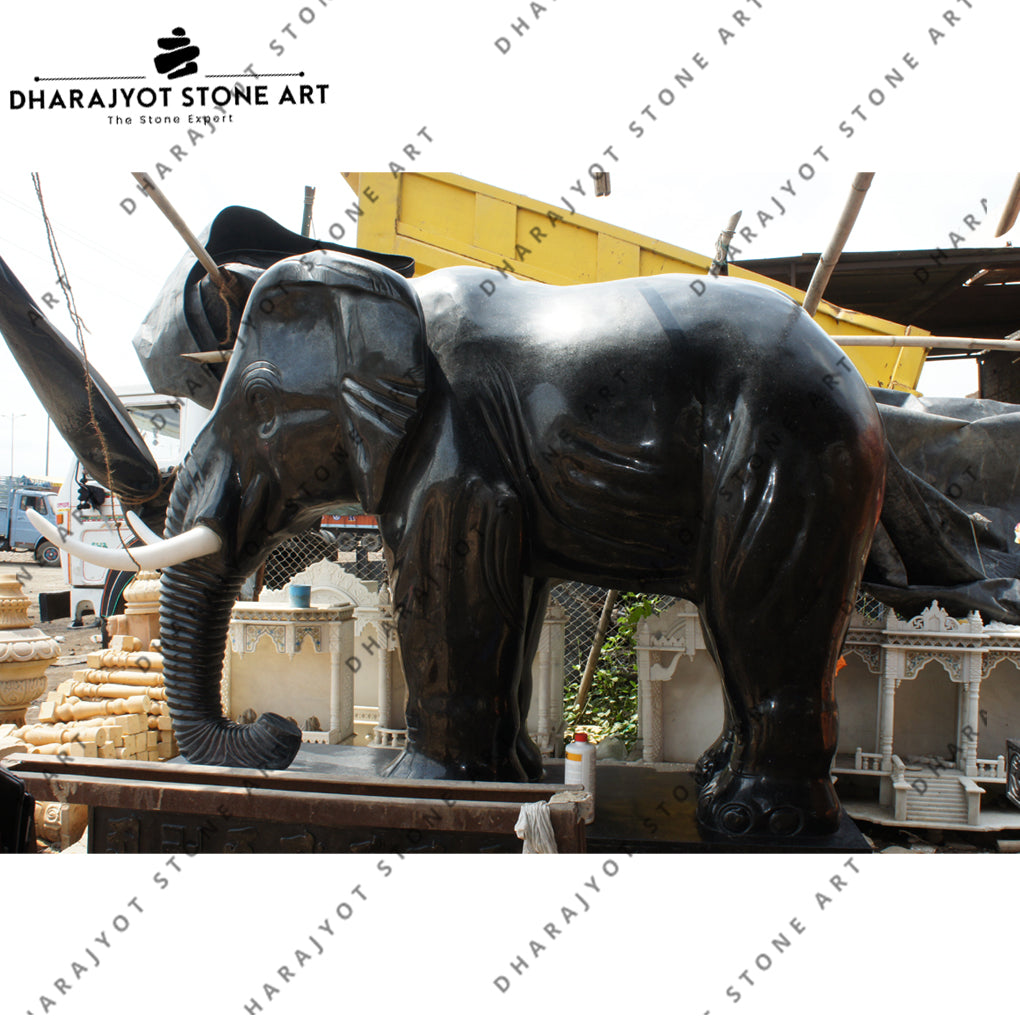 Outdoor Black Stone Indian Elephant Statues