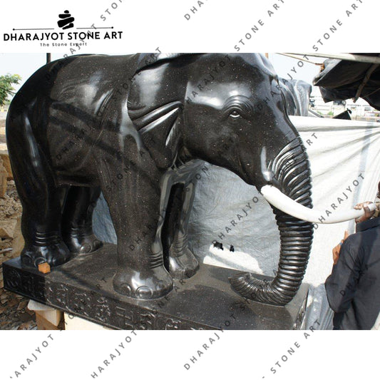 Outdoor Black Stone Indian Elephant Statues