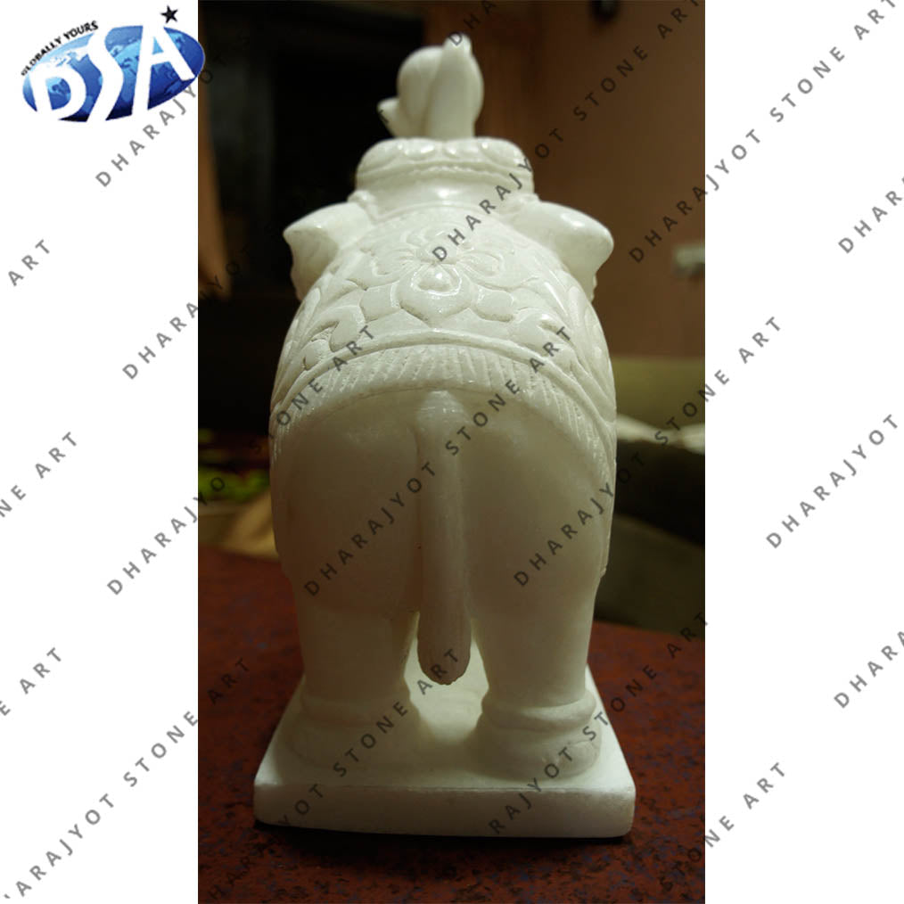 Indoor Carved Marble Elephant Statue