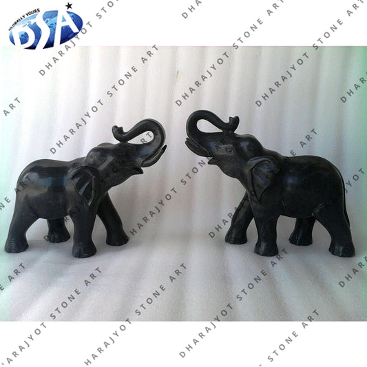 Natural Black Obsidian Carved Elephant Statue