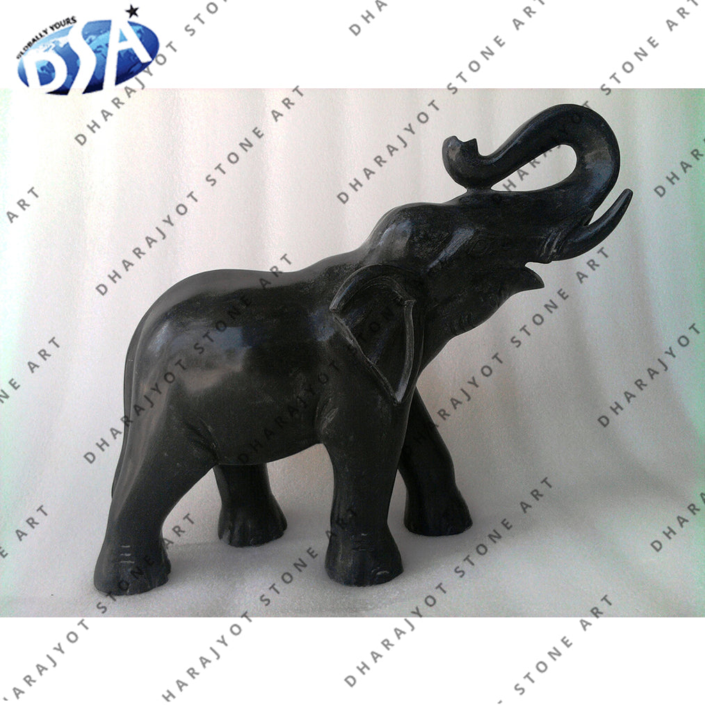 Natural Black Obsidian Carved Elephant Statue