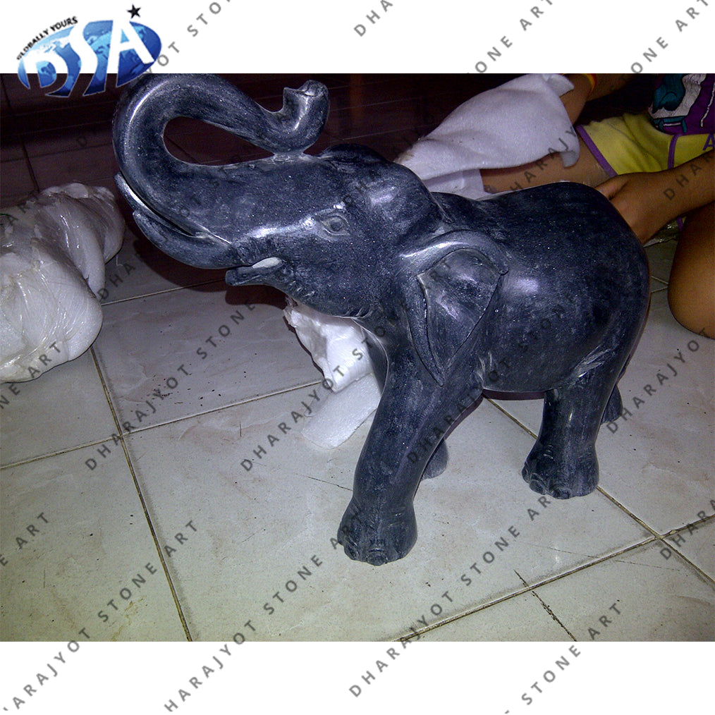 Natural Black Obsidian Carved Elephant Statue