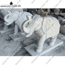 Hand-Carved Outdoor Art for Bungalow Luxury Marble Elephant Sculpture