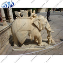 Marble Carved Beige Marble Elephant Statue