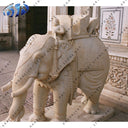 Marble Carved Beige Marble Elephant Statue