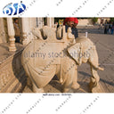 Marble Carved Beige Marble Elephant Statue
