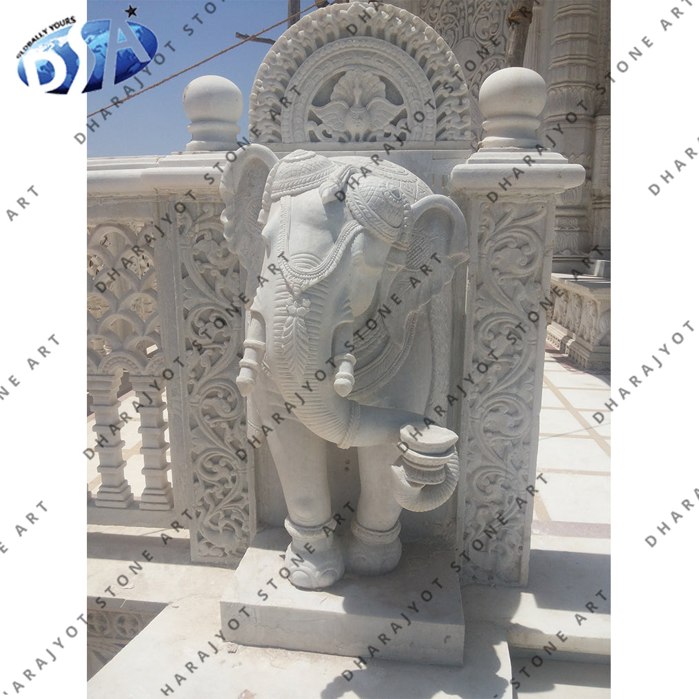 Customized Decorative White Large Stone Elephant Statue