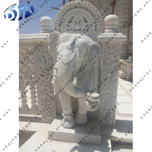 Customized Decorative White Large Stone Elephant Statue