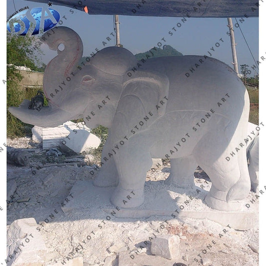 Polishing White Marble Elephant Statues